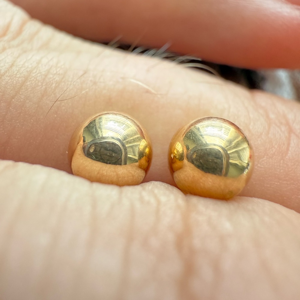 Vintage 14K Marked Stamped Yellow Gold Jewelry Ball Bead Stud Earrings + Backs - Picture 4 of 15